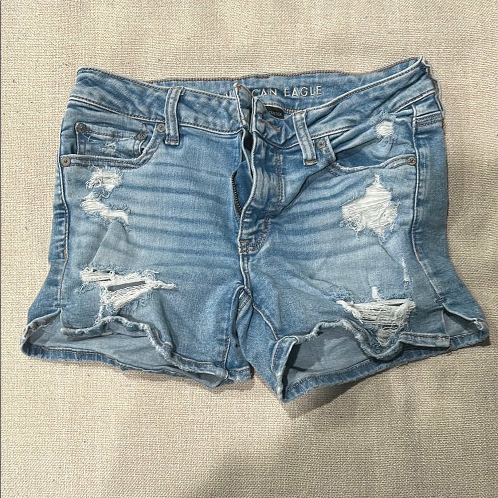 American Eagle Outfitters Blue Distressed Denim Shorts